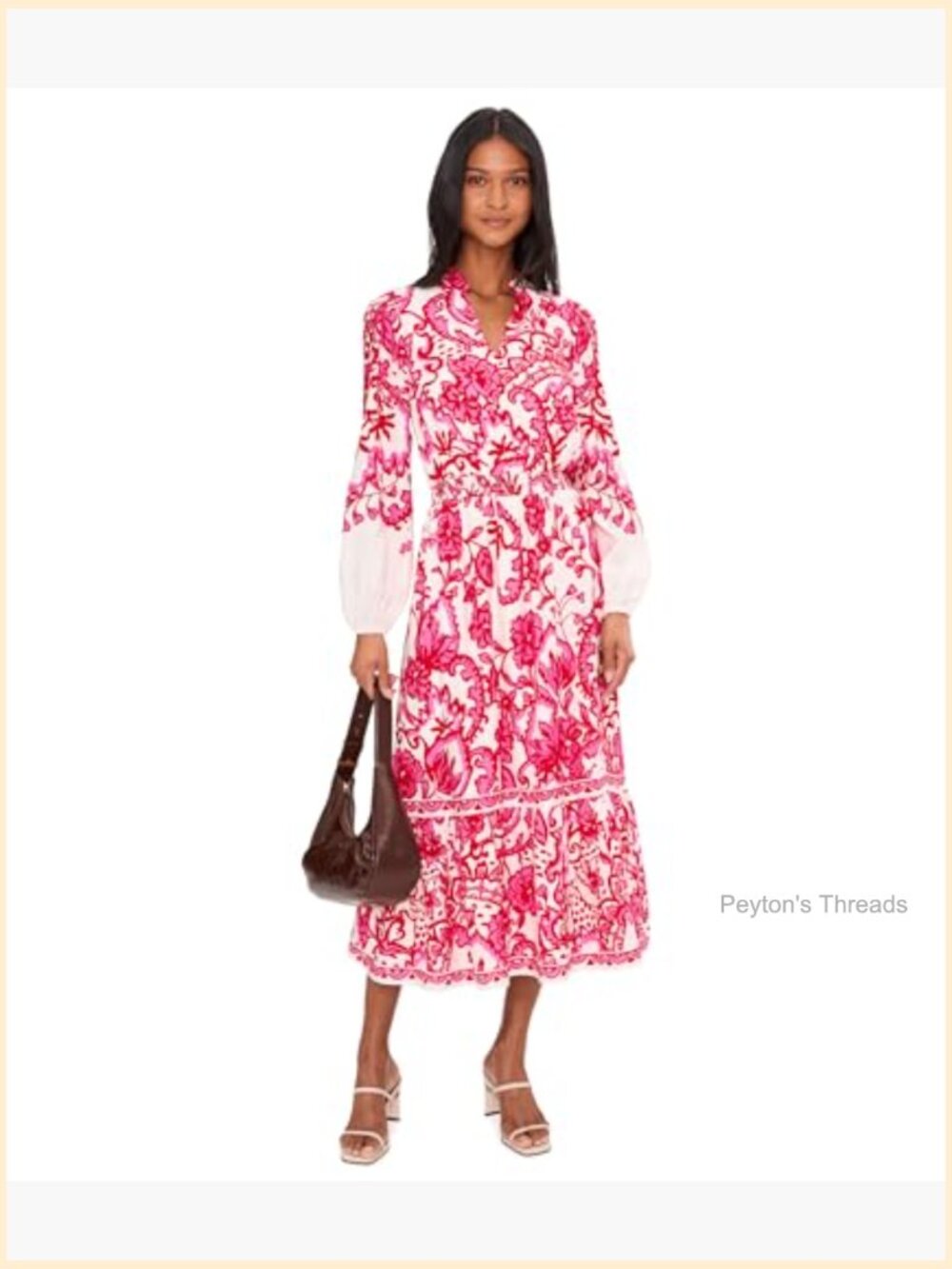 A-Line Midi Dress with Floral Print, Smocked Waist - Picture 2 of 5